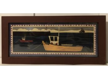 Wood Inlay Marquetry Boat Wall Art - Look At The Detail!