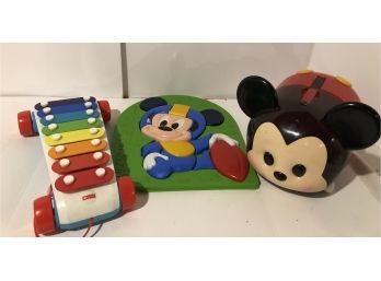 Vintage Mickey Mouse Puzzle And Tsum Tsum Storage, Fisher Price Xylophone