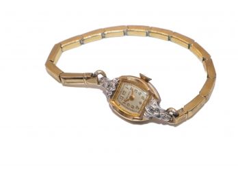Antique Bulova Watch 10k GF With 2 Small Diamonds