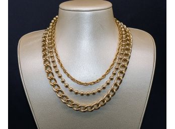 Gorgeous 3 Strand Gold Tone Necklace