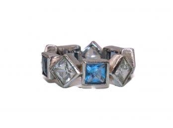 925 Ring With Blue And White Stones Size 7