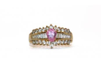Beautiful Gold Plated Ring With Pink And White Stones Size 10.25