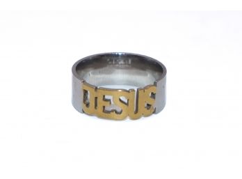 Silver And Gold Color Jesus Ring Size 8
