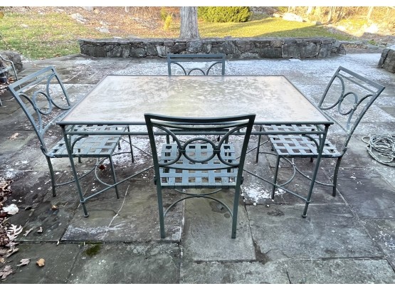 A Cast Aluminum Glass Top Dining Table And Set Of 4 Chairs By Brown Jordan