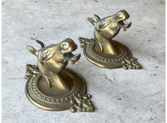 A Pair Of Large Antique Brass Equestrian Hooks, Or Door Pulls