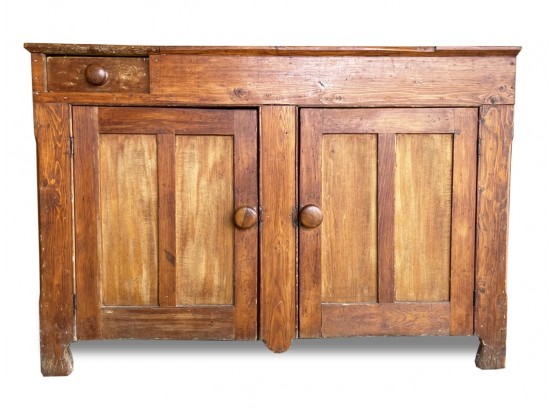 A Primitive Early 19th Century Paneled Pine Dry Sink