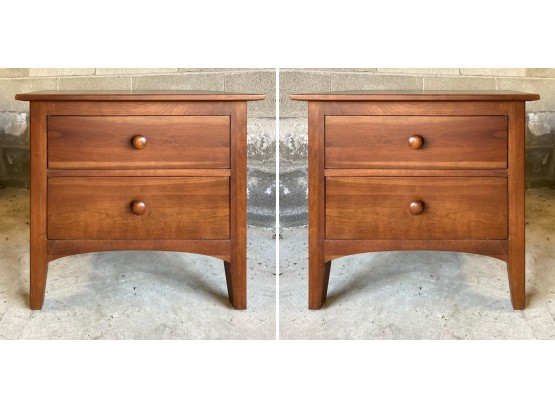 A Pair Of Cherry Wood Nightstands By Ethan Allen