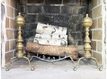 A Pair Of Antique Brass Fireplace Andirons And More