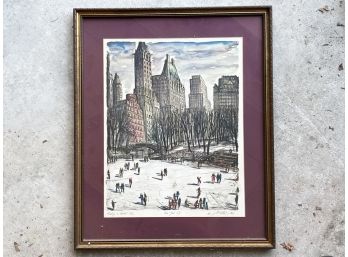 A Fabulous Vintage Watercolor - Central Park In Winter By L. M. Gallais, Dated 1964