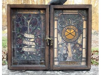 A Pair Of Antique Painted Glass Windows