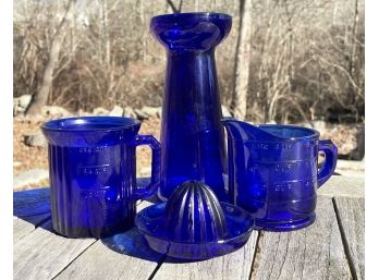 Antique Cobalt Glass Measuring Cup, Juicer And More