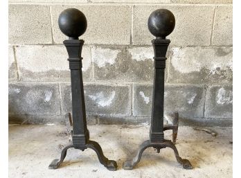 A Pair Of Large Cast Iron Fireplace Andirons