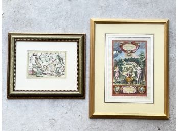 An Antique Hand Colored Map And Etching