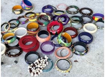 Another Large Assortment Of Vintage Ladies' Costume Bracelets - Bakelite And More!
