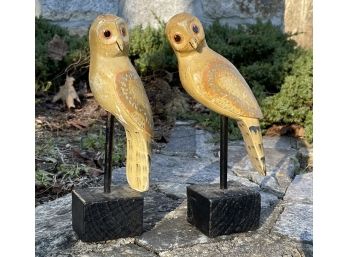 A Pair Of Antique Hand Carved Baby Owls