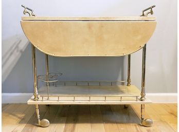 A Vintage Drop Leaf Bar Cart With Brass Rails And Hardware