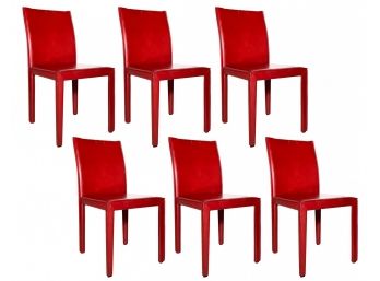 A Set Of 6 Vintage Modern Leather Wrapped Dining Chairs