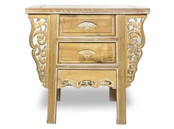 A Fabulous Carved Oak Asian End Table Or Nightstand