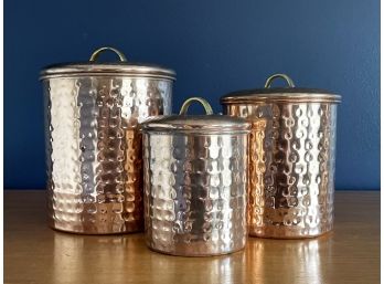 A Vintage Hammered Copper Kitchen Nesting Canister Set