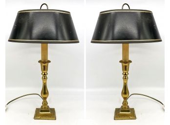 A Pair Of Petit Brass Mantle Lamps