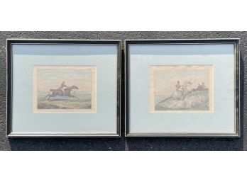 A Pair Of Antique English Hunting Engravings 'Hunting Reccollections'