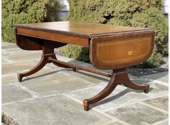 A Fine Quality Leather Top Drop Leaf Coffee Table In Style Of Duncan Phyfe
