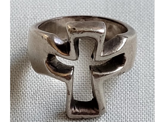 Sterling Silver 925 Mexican Modernist Open Cross Band RIng