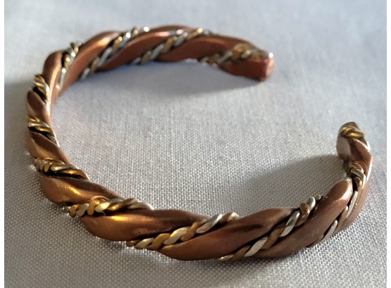 Beautiful Southwestern Vintage Copper & Sterling Silver Twist Designer Vintage Bracelet