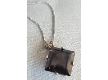 Gorgeous Smokey Quartz Faceted Diamond Shaped Pendant Sterling Necklace