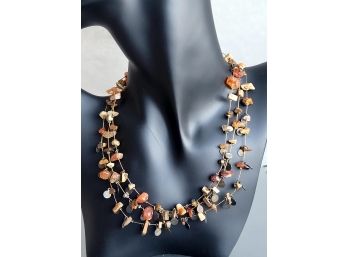 Triple Strand Vintage Natural Assorted Stone Chip Necklace
