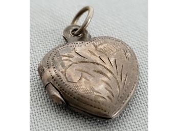 Small Vintage Sterling Silver Heart Shaped Etched Locket Pendant Charm