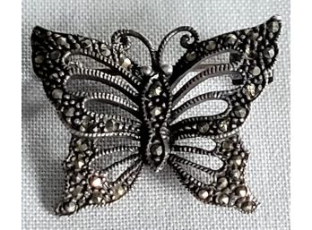 Sparkling Vintage Small Butterfly Sterling Silver & Marcasite Brooch