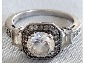 Beautiful Sterling Silver Ring With Huge CZ Center
