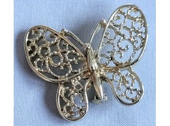 Gold Tone Vintage Butterfly Filigree Brooch