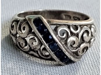 Vintage Filigree Sterling Silver & Blue Stone Band Ring