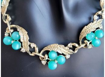 Wonderful Vintage Teal Blue Green Thermoset Gold Tone Choker Necklace