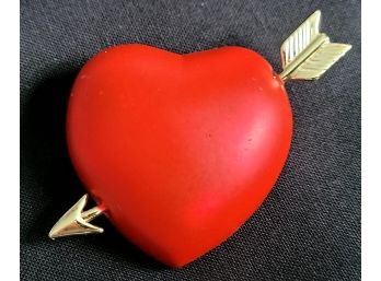 All Heart - Bright Red Enamel Heart & Arrow Brooch