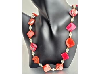 Hot Colors Vintage Free Form Abalone Pink Red Shell Beaded Necklace