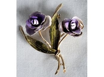 Lovely Vintage Lavender Enamel Flowers Brooch