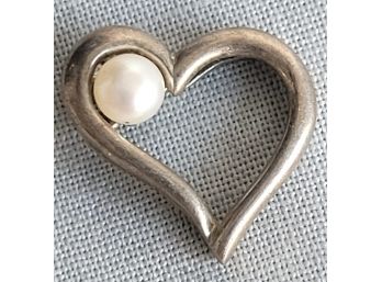 Small Sterling Silver Open Heart & Pearl Pendant