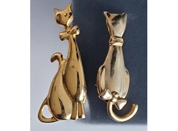 Two Vintage Cool Cat Modernist Gold Tone Brooch Lot
