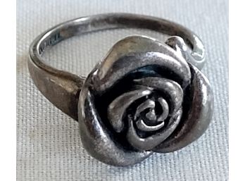 Sterling Silver Vintage Dimensional Rose Flower Ring