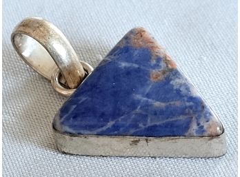 Sterling Silver Surround Triangular Natural Sodalite Blue Stone Pendant