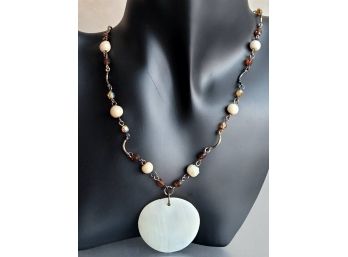 Romantic Beaded Necklace With Shell Disc Pendant