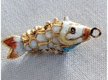 Beautiful Gold,Orange, Blue, Motif Asian Vintage Articulated Small Fish Koi Charm