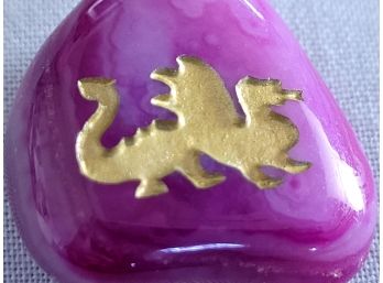 Gold Dragon Etched On A Purple Stone Pendant