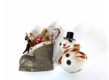 Snowman And Stuffed Stocking Pair Small Decor