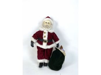 Old World Santa With Ceramic Face And Toy Sack