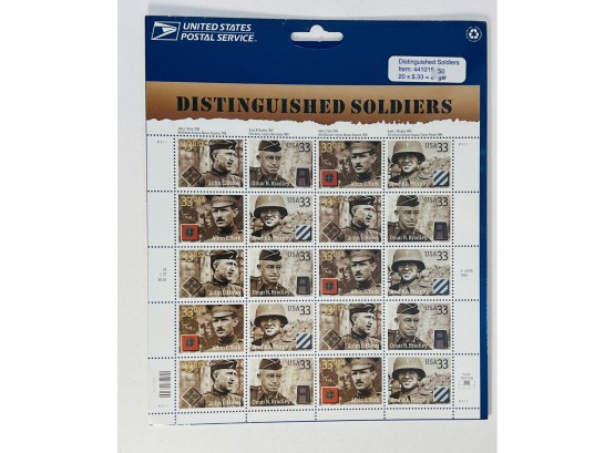 Distinguished Soldiers Sheet Of Twenty 33 Cent Postage Stamps SEALED