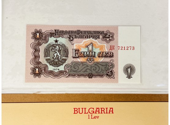 BULGARIA  - 1 Lev - Uncirculated Foreign Paper Money Sealed With Info/ History